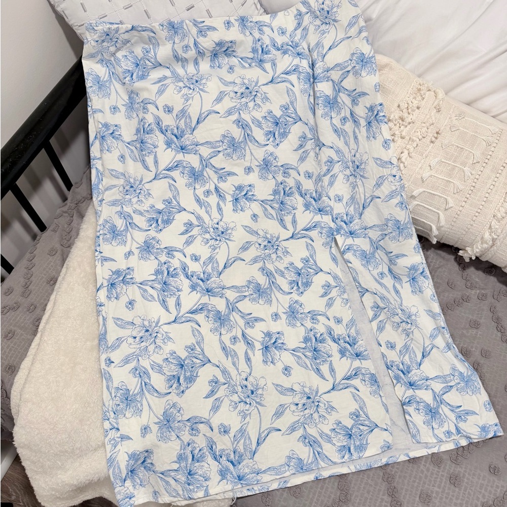 Forget-Me-Not Blue Midi Skirt - Straight Fit w/ Leg Slit